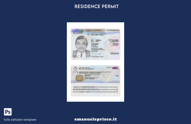 modello attuale del permesso di soggiorno in Grecia in stile verificato